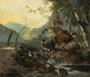Italianate Landscape With A Donkey And A Rearing Horse Crossing A Collapsing Bridge