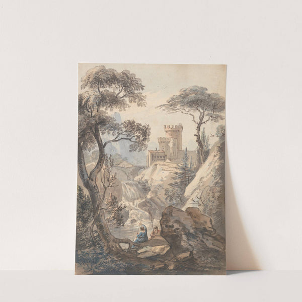 Italianate Landscape with Castle, Cascade and Anglers by Paul Sandby
