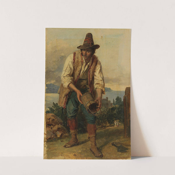 Italiener mit hohem Hut, einen hölzernen Eimer in den Händen haltend by Johann Baptist Kirner
