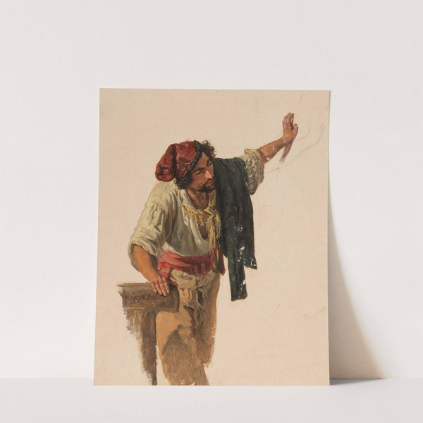 Italiener mit Kinnbart, sich mit der linken Hand abstützend by Johann Baptist Kirner