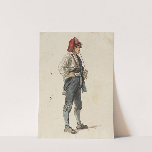 Italiener mit roter Zipfelmütze, eine langstielige Pfeife rauchend by Johann Baptist Kirner