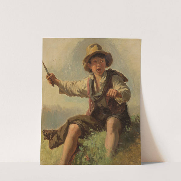 Italienerbub, auf einem Heukarren sitzend by Johann Baptist Kirner