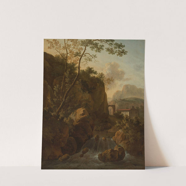 Italienische Felslandschaft mit Gebirgsbach und Kapelle by Jan van Huysum