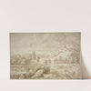 Italienische Landschaft mit Gebäude, auf dem Weg ein Hirte mit Schafen, links drei Figuren by Johannes Glauber
