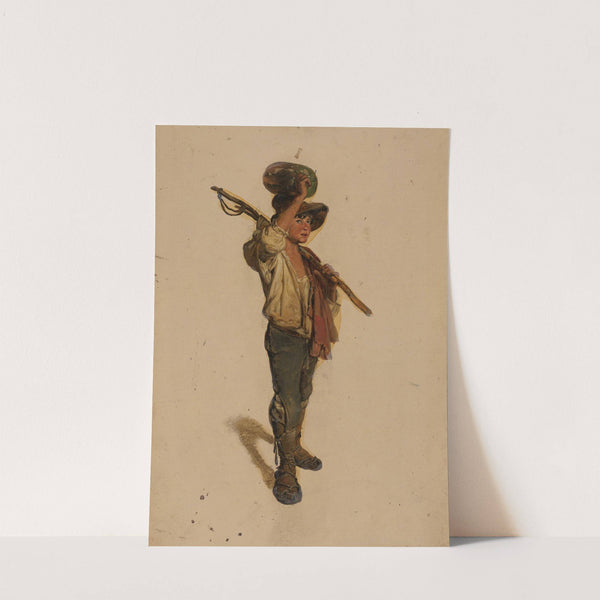 Italienischer Hirtenjunge, einen Kürbis auf dem Kopf haltend by Johann Baptist Kirner