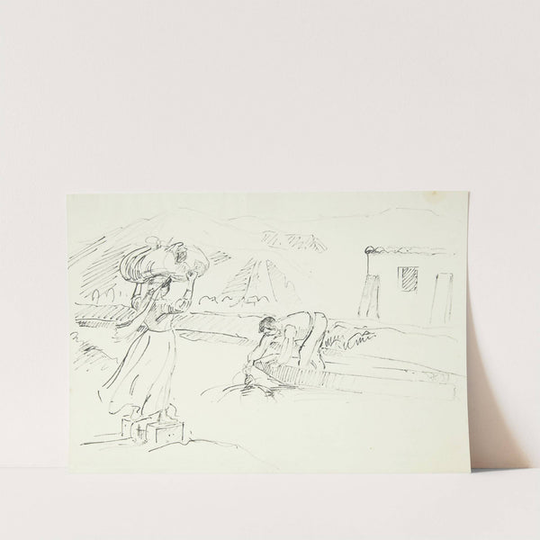 Italiensk kvinde venter ved floden på en færge by Peter Hansen