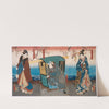 Iwai Hanshirō VIII as Geisha Ohisa, Kataoka Gadō II as Matsushiyama Jinzaburō, and Onoe Kikujirō II as Izumiya’s wife Oume in the Play Matsuichō tsurukame Soga (1854) by Utagawa Kunisada (Toyokuni III)