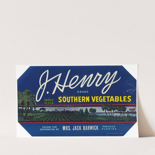 J. Henry Brand Southern Vegetables Label (1930-1950)