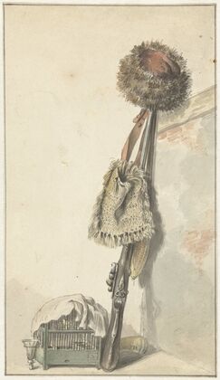 Jachtstilleven met vogelkooi