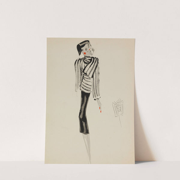 Jacquette courte blanche travaillée en bandes sur robe noire (1938) by M. P. Leven