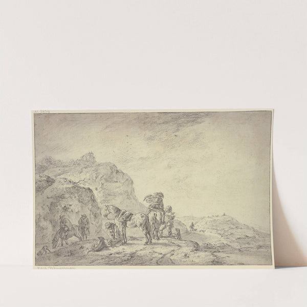 Jagdgesellschaft mit Falkner in einer Landschaft by Jacob van Strij