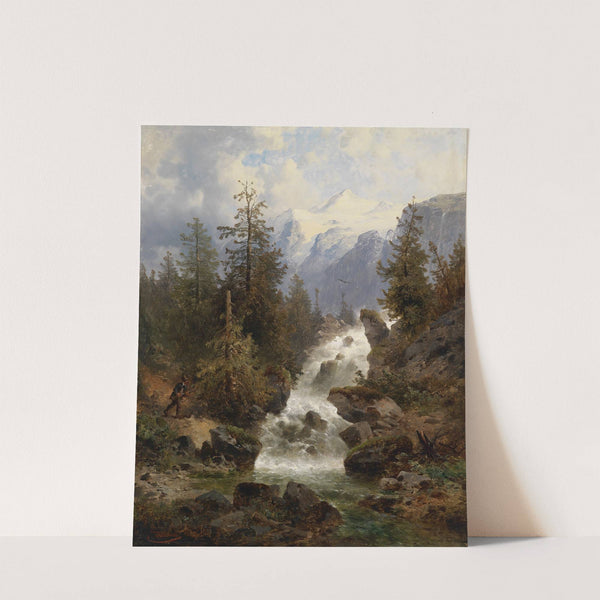 Jäger am Wasserfall by Josef Thoma