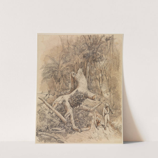 Jäger mit Hund im Urwald by Ferdinand Keller