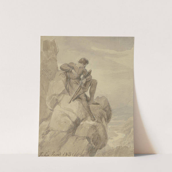 Jäger (Räuber) in den Bergen by Karl Friedrich Lessing