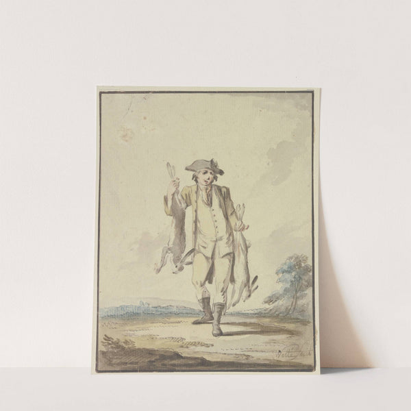 Jäger, zwei erlegte Hasen tragend by Gottlieb Welté