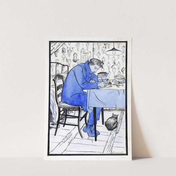 Jan maakt huiswerk aan een tafel by Anny Leusink