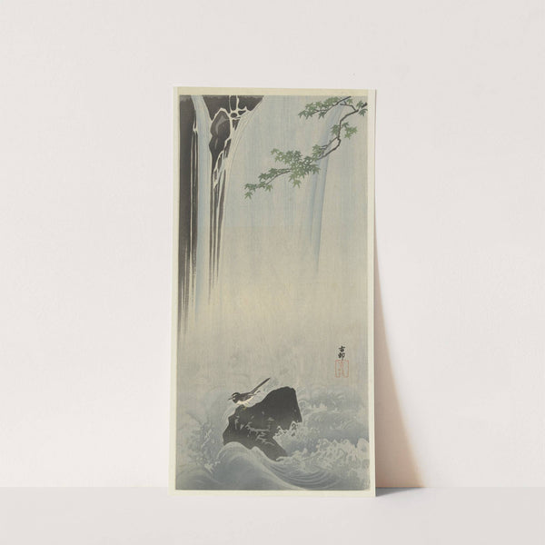 Japanese wagtail at waterfall by Ohara Koson