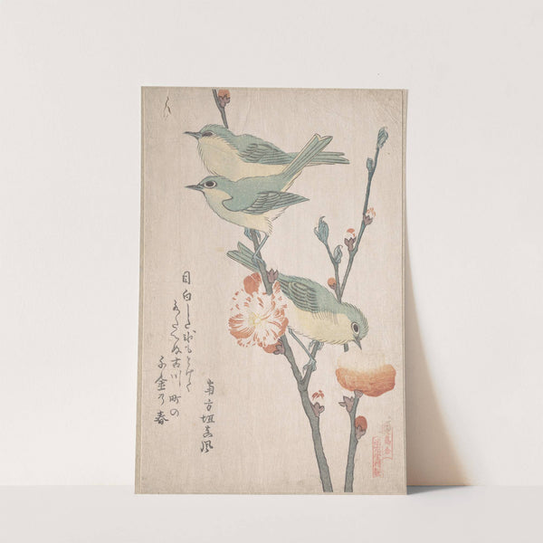 Japanese White-eyes on a Branch of Peach Tree (ca. 1805–10) by Kubo Shunman