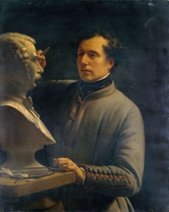 Jean-Pierre Dantan (1800-1869), sculpteur, modelant le buste de Pérignon — size preview