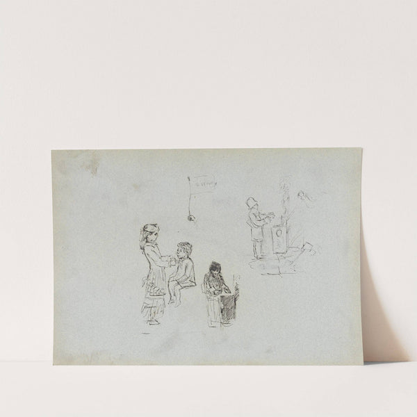 Jente og gutt; Hånd med flagg; To studier av menn som varmer hendene (Between 1875 and 1879) by Christian Krohg