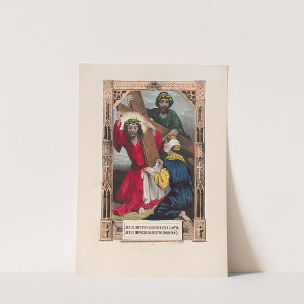 Jesus imprints his face on a cloth (1848) by Currier & Ives.