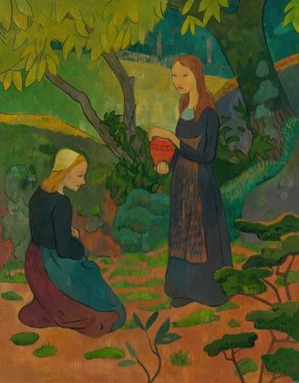 Jeune bretonne au pot vermillon et fillette agenouillée (circa 1891-1893)