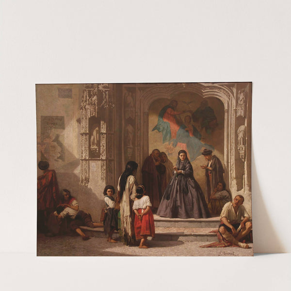 Jeune femme faisant la charité à l'entrée de la chapelle de l'hôpital San Sebastian à Cordoue by Léon Bonnat