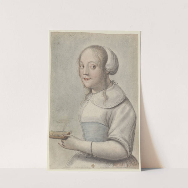 Jeune femme tenant un livre, vue jusqu’au bassin, de trois quarts à gauche by Nicolas Lagneau