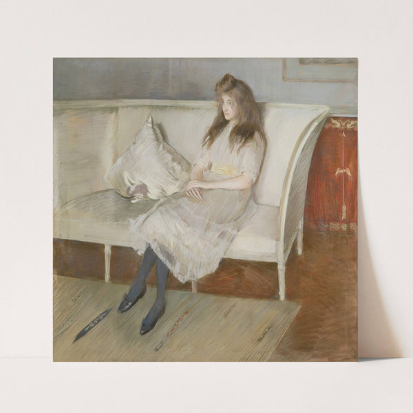 Jeune fille assise sur un canapé dit ‘Symphonie en blanc, Mademoiselle Paulmier’ (1895) by Paul César Helleu