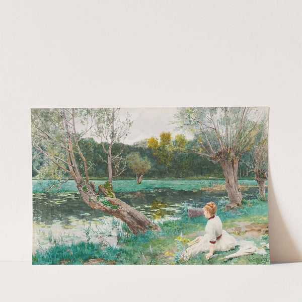 Jeune Fille Au Bord De L'étang by Louis Emile Adan