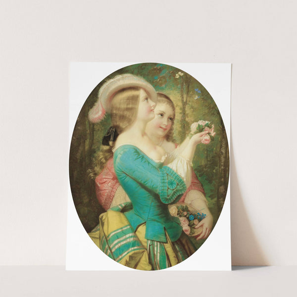 Jeunes filles à l'ombrelle dans un jardin by Constant-Joseph Brochart