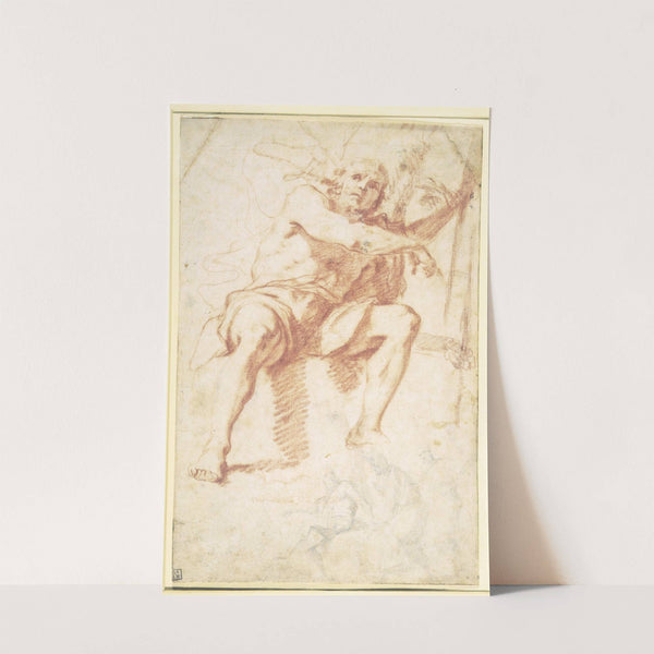 Johannes Døberen siddende, og studie af Johannes Døberen med to apostle by Mattia Preti