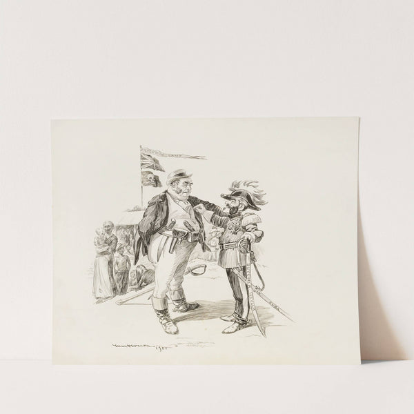 John Bull (England) talks with a soldier carrying a sword reading ‘Butcher Weyler Used in Cuba’ (1901) by William Henry Walker