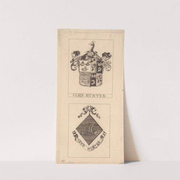 John Hunter’s Book Plate with Armorial Bearings and Mrs. Hunter’s Book Plate with her Monogram (1893) by David Young Cameron