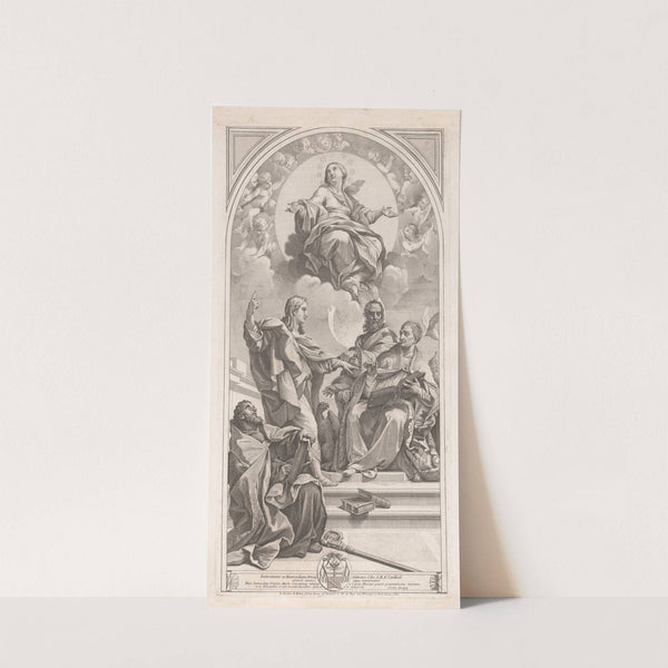 John the Baptist explains doctrine of the Immaculate Conception to Saint Gregory, Saint Augustine and John Chrysostomos (1687) by Nicolas Dorigny
