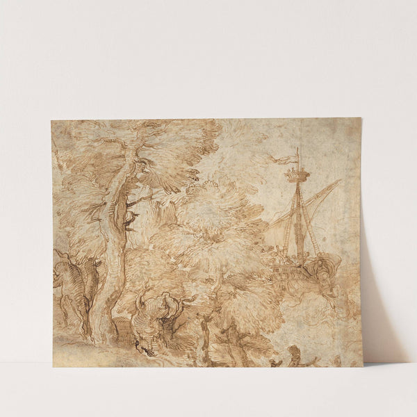 Jonah and the whale, seen from a landscape with trees by Taddeo Zuccaro