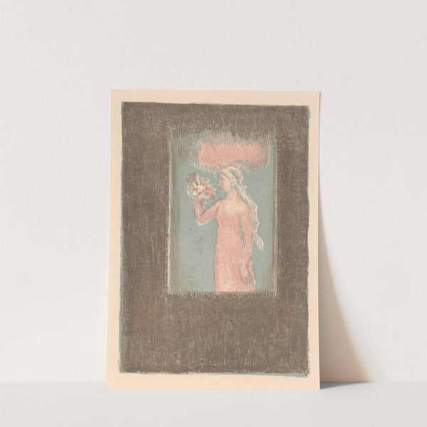 Jong meisje met bloemen voor een venster by Maurice Denis