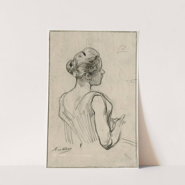 Jonge vrouw in avondtoilet, rugfiguur by Nicolaas van der Waay