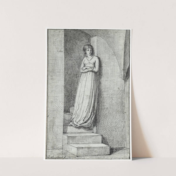 Jonge vrouw, leunend in een trapportaal, armen gekruisd by David Humbert de Superville