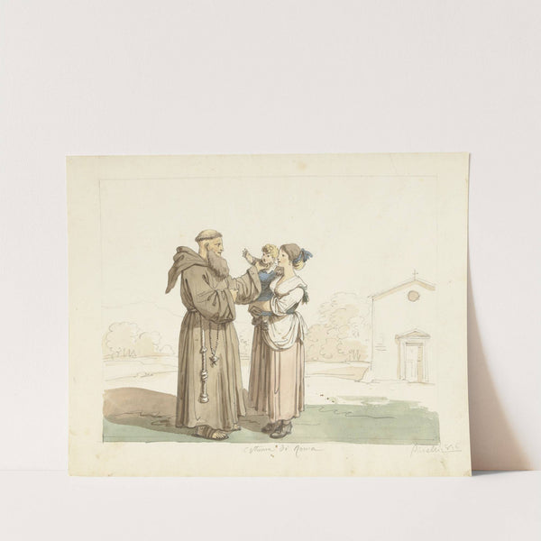 Jonge vrouw met kind staande voor een monnik (1816) by Bartolomeo Pinelli