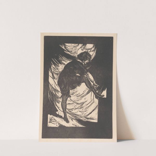 Jonge vrouw strikt de veters van haar laars (1891 - 1931) by Huib Luns