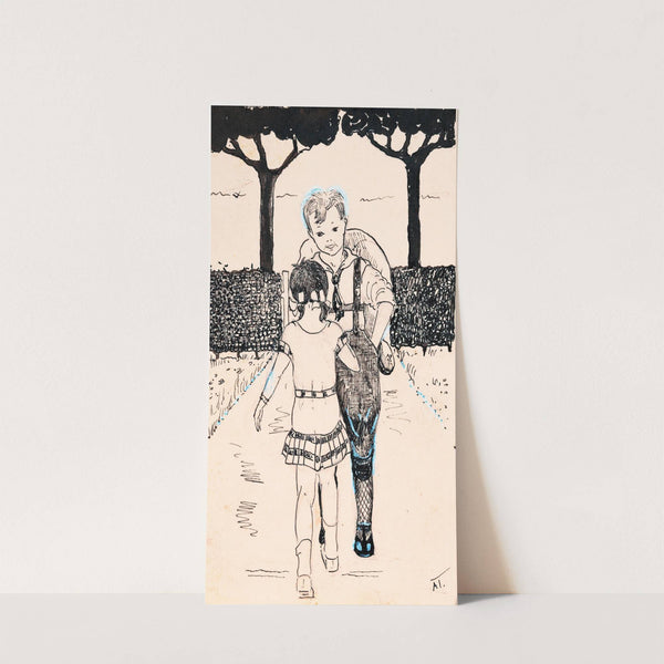 Jongen en meisje op een tuinpad (1925) by A. Tinbergen