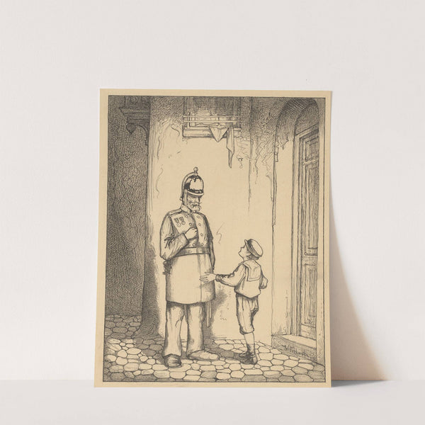 Jongen en politieman bij een deur by Willem Pothast