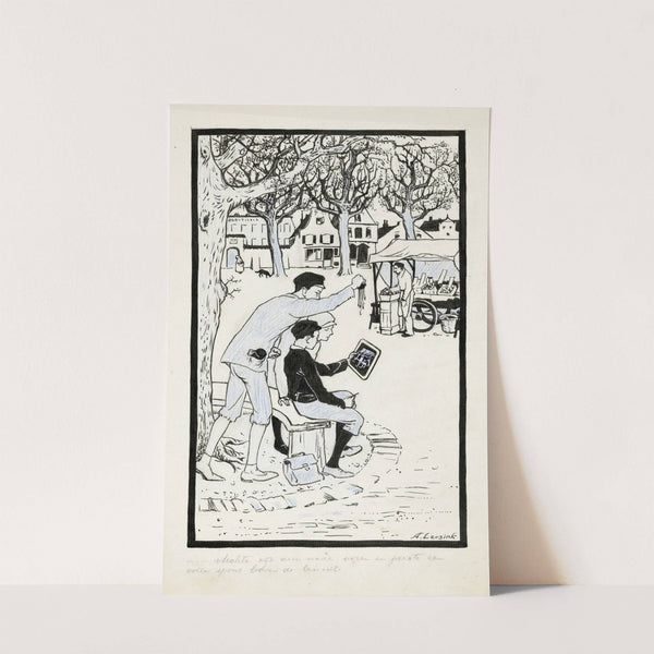 Jongen knijpt een spons uit boven een lei by Anny Leusink