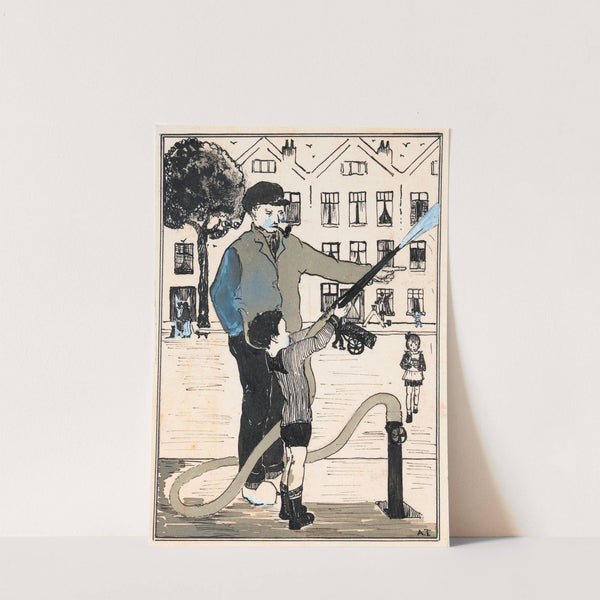 Jongen met brandslang op straat (1925) by A. Tinbergen