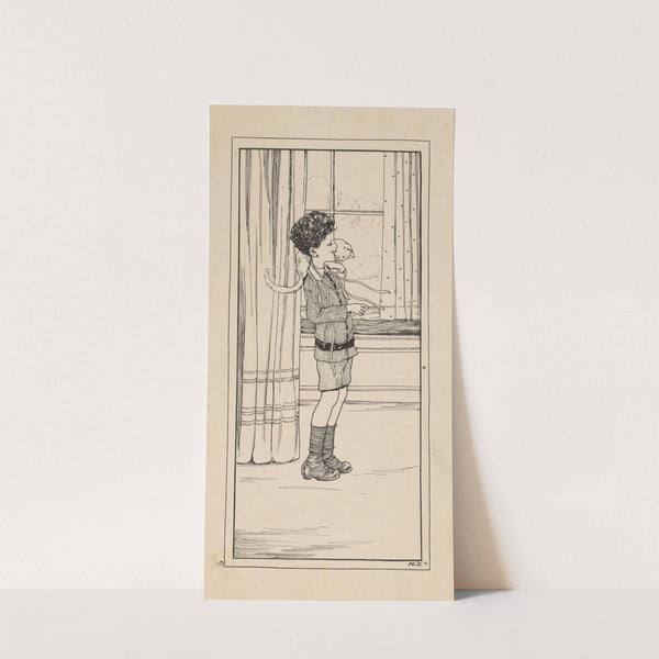 Jongen met een spelende kat op zijn nek by Nelly Spoor