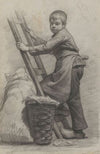 Jongen staande bij een ladder en een mand