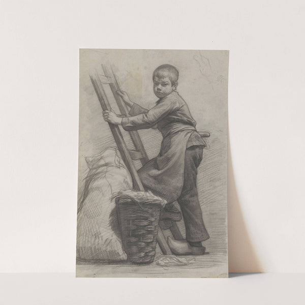 Jongen staande bij een ladder en een mand by Jan Veth