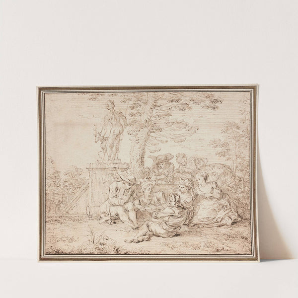 Joueurs de cartes dans un parc au pied d’une statue de Diane by Claude Gillot