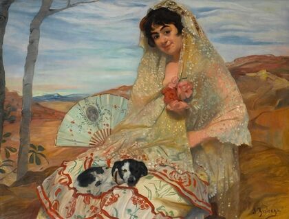 Joven sentada con un perro (seated woman with dog)
